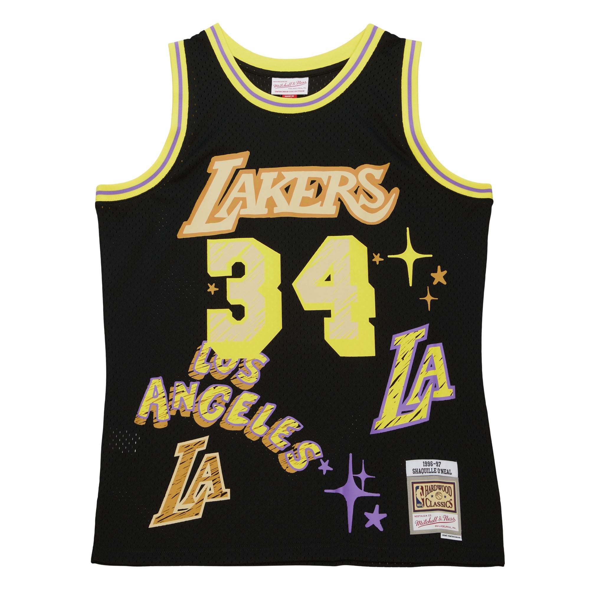 NBA Sidewalk Sketch Swingman Jersey Lakers 1996 Shaquille O'neal