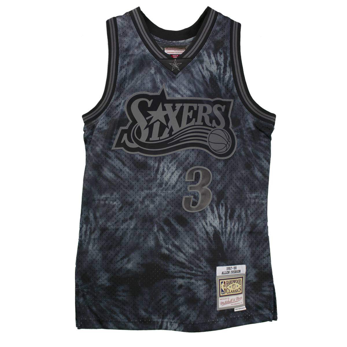 NBA Black Tie Dye Swingman Jersey 76ers 1997 Allen Iverson